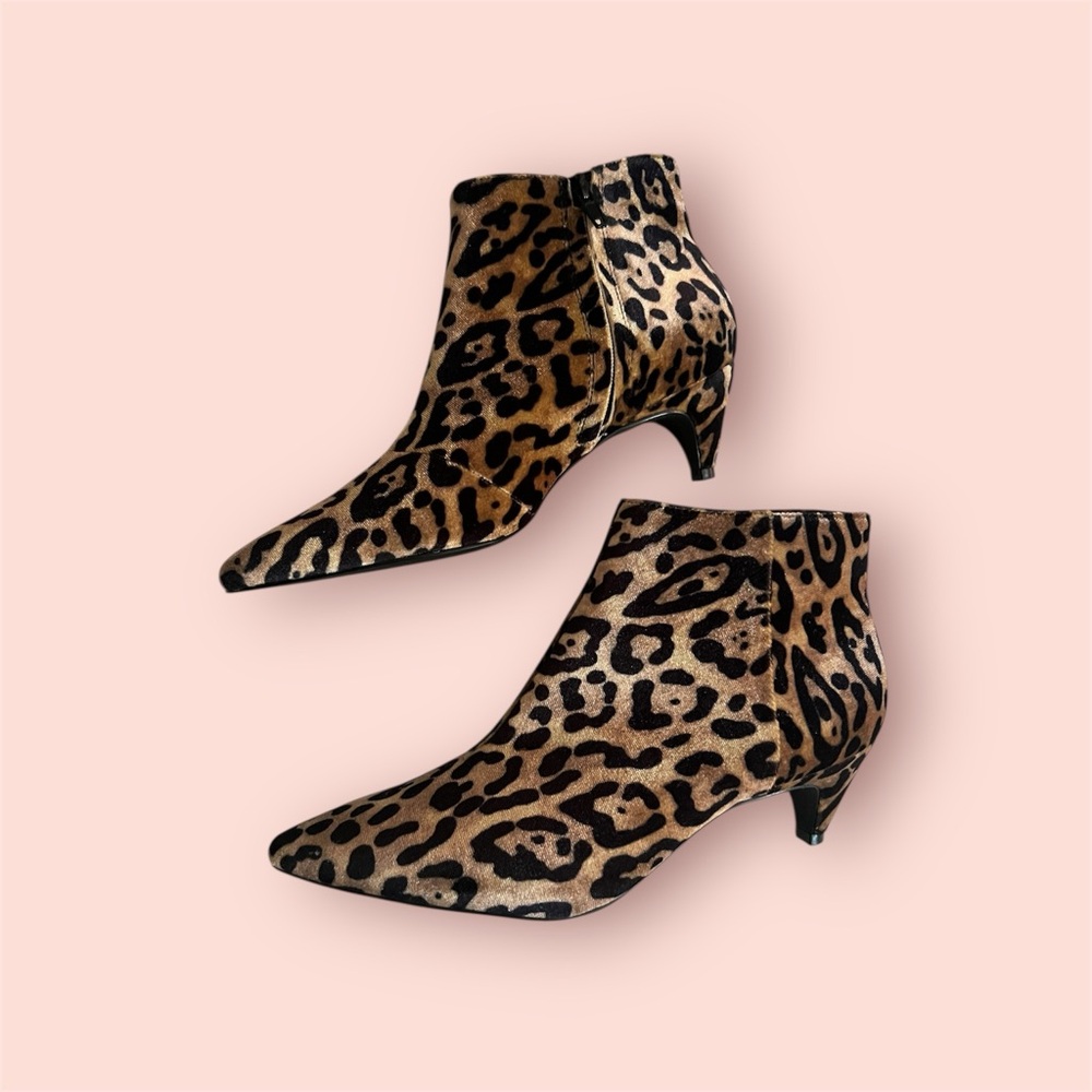 Leopard Print Ankle Boots kitten heel fabric 7.5